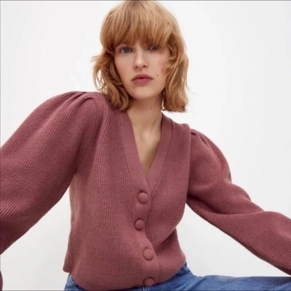 Zara mauve knit puff sleeve sweater - Picture 2 of 4